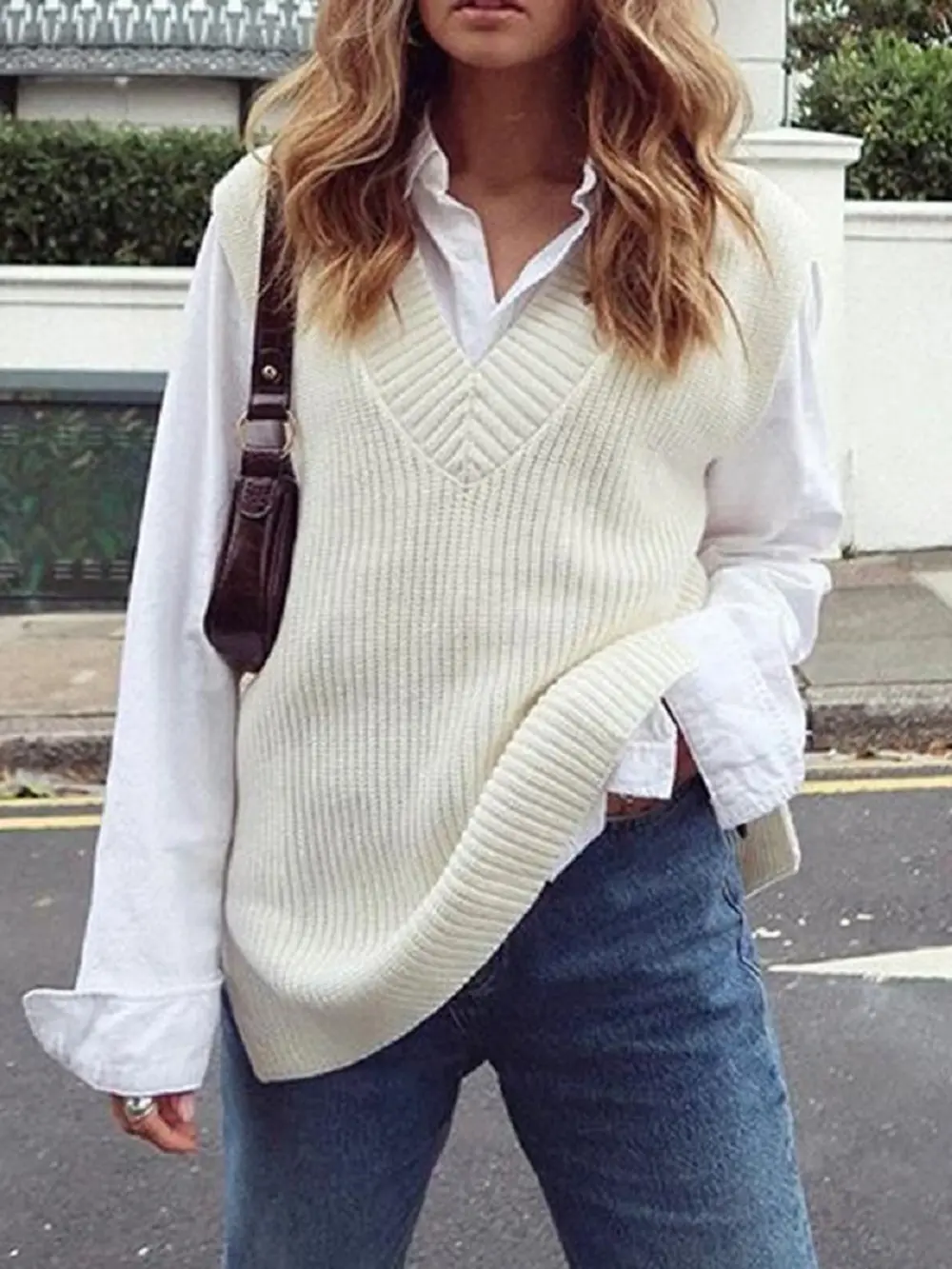 Ribbed V-Neck Sleeveless Sweater Vest, image 10