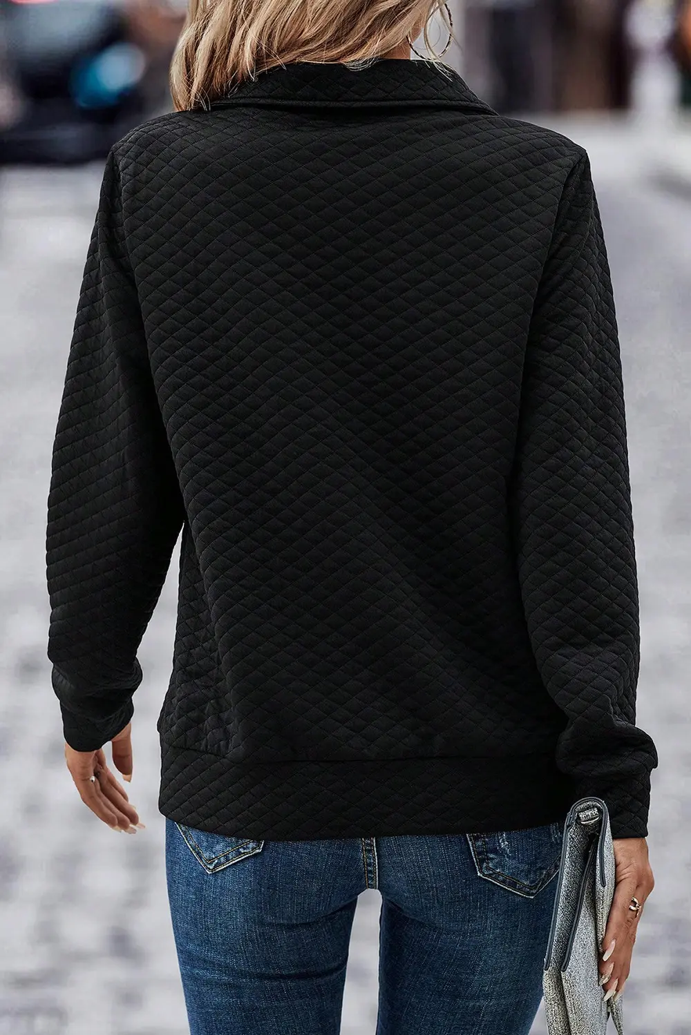 Half Zip Collar Solid Color Long Sleeve Sweatshirt, image 2
