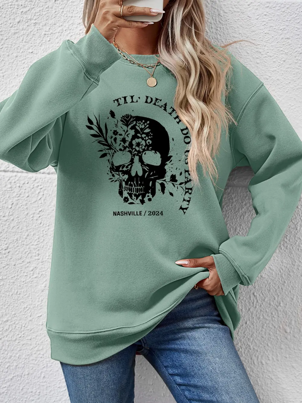 Graphic Round Neck Dropped Shoulder Sweatshirt, image 2