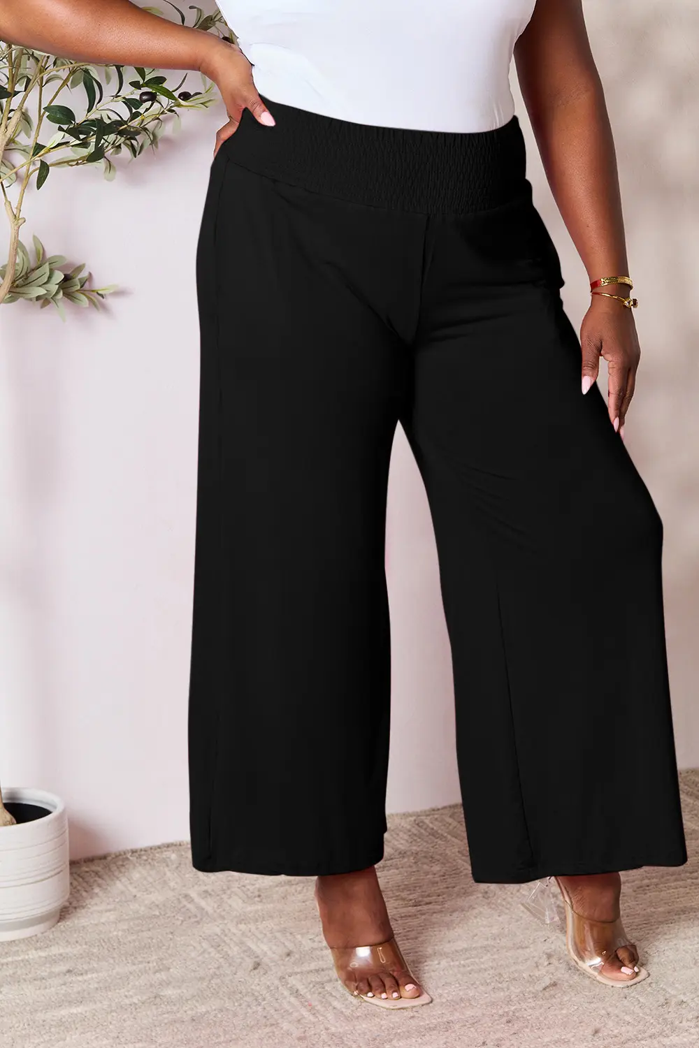 Full Size Smocked Wide Waistband Wide Leg Pants, image 21