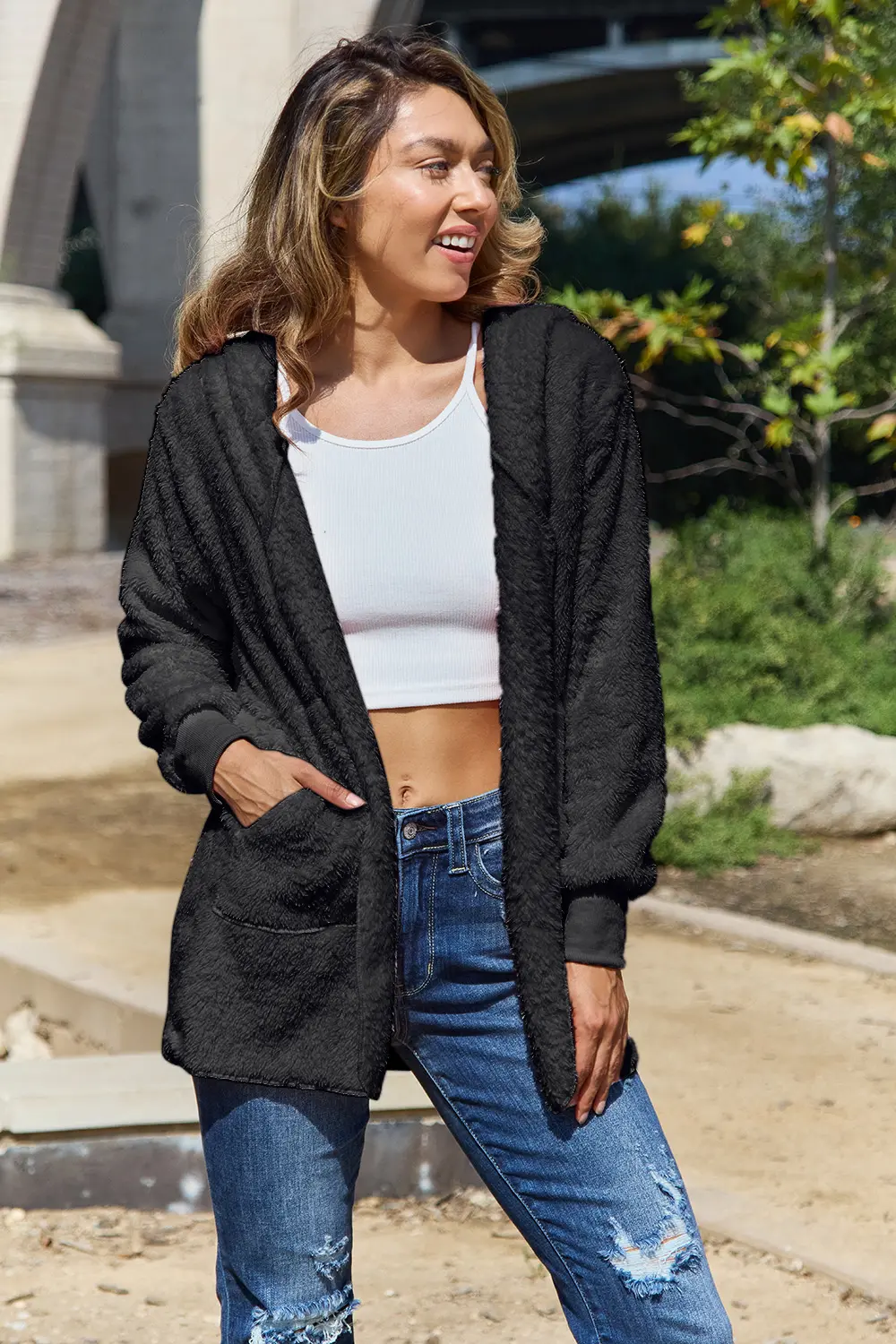 Full Size Teddy Hooded Jacket with Pockets, image 34