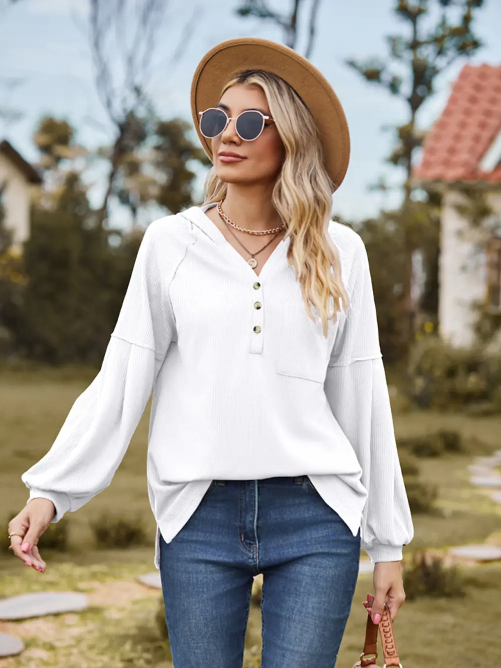 Dropped Shoulder Button-Down Hoodie, image 4