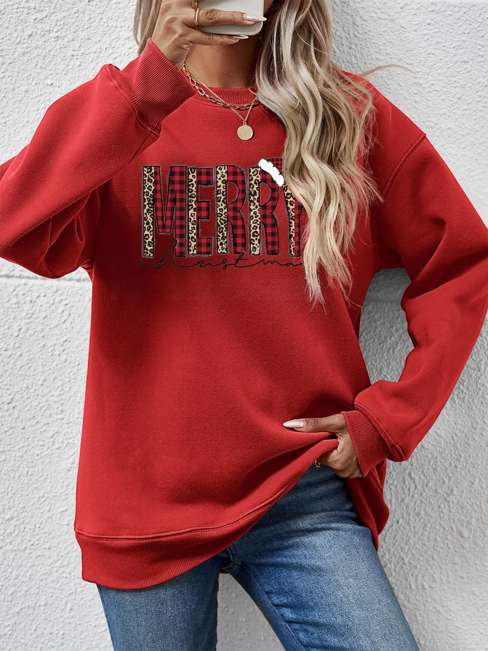 MERRY CHRISTMAS Round Neck Long Sleeve Sweatshirt, image 5