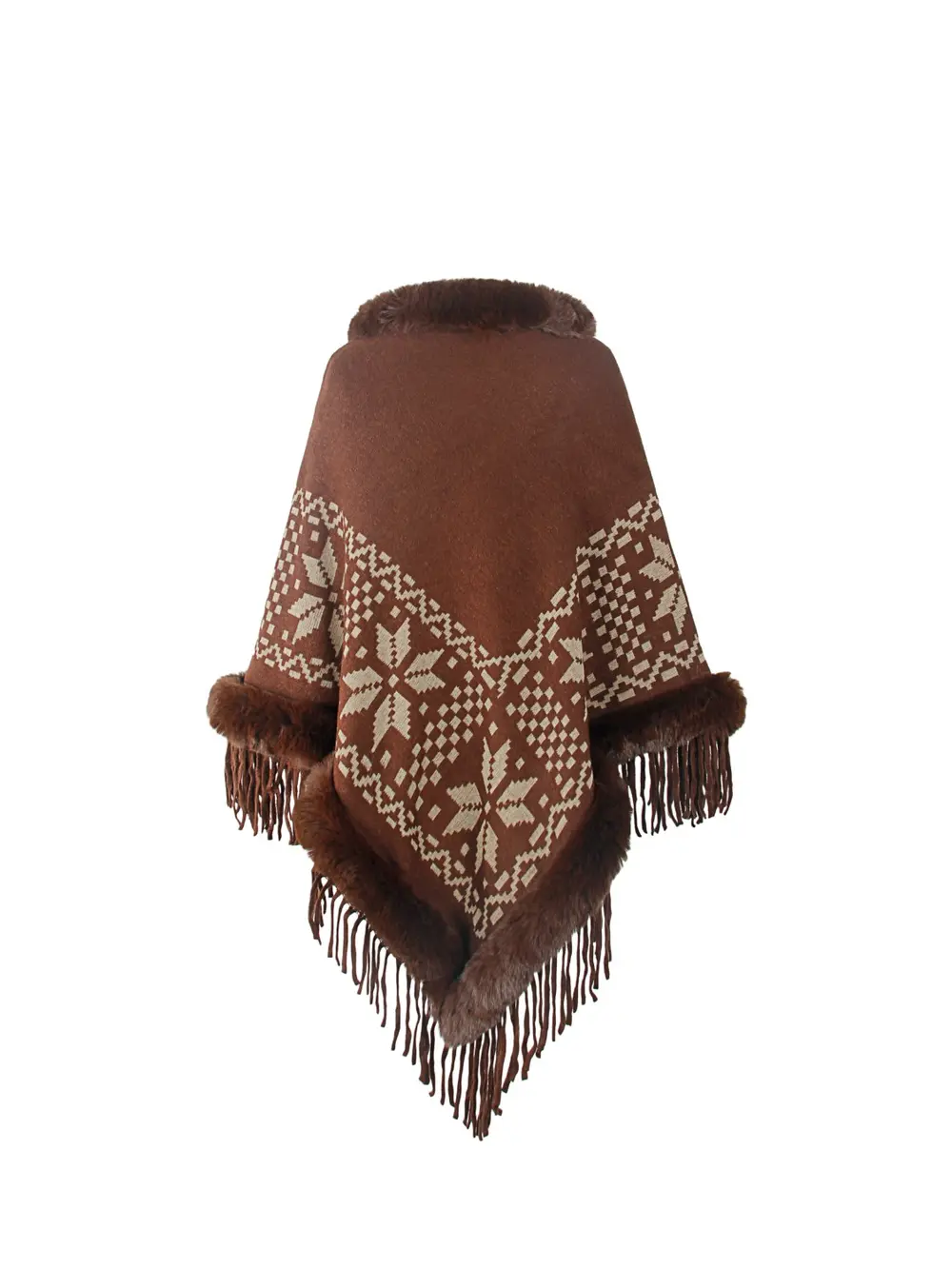 Fringe Geometric Cape Sleeve Poncho, image 10