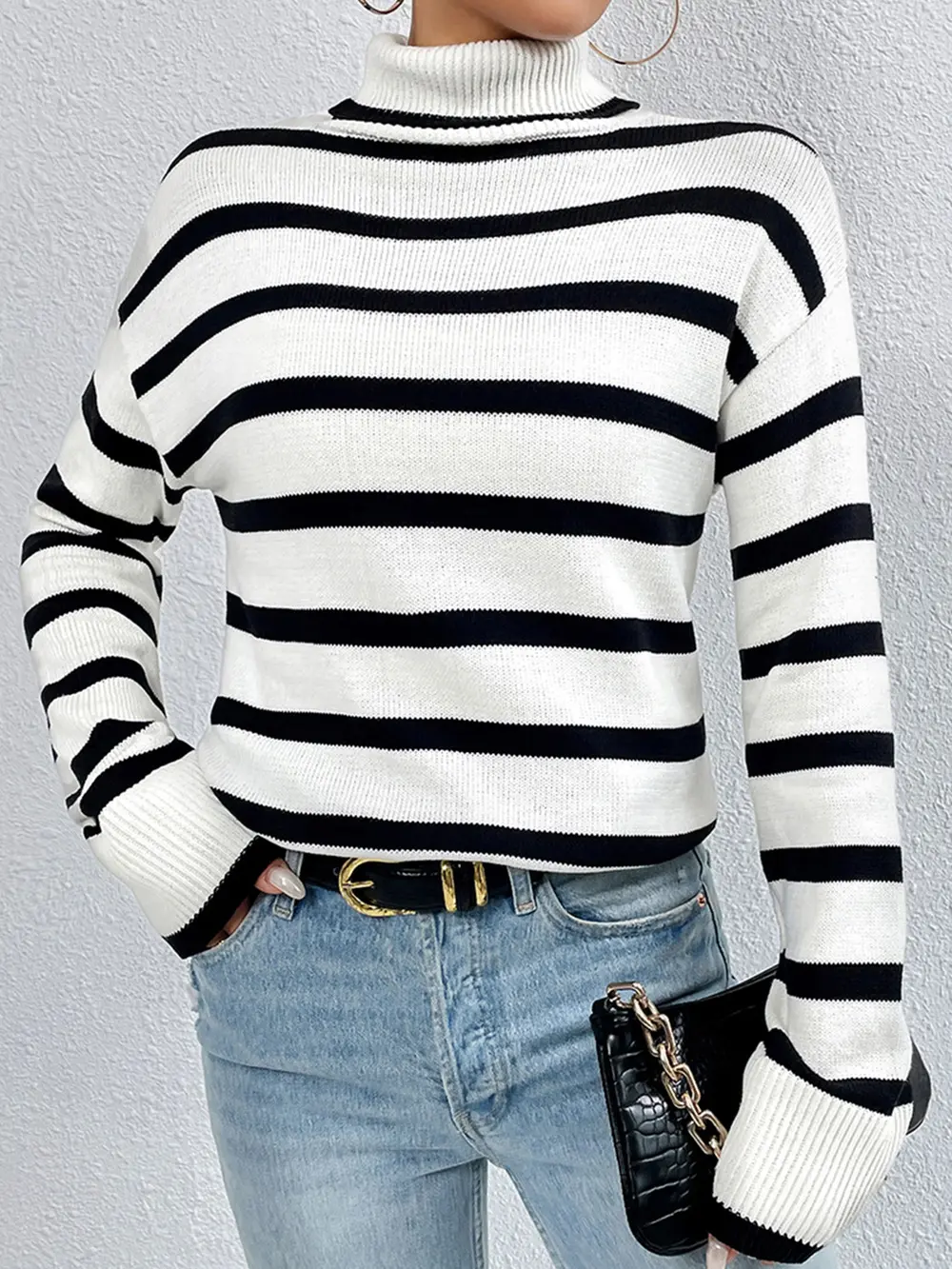 Striped Turtleneck Long Sleeve Sweater, image 7