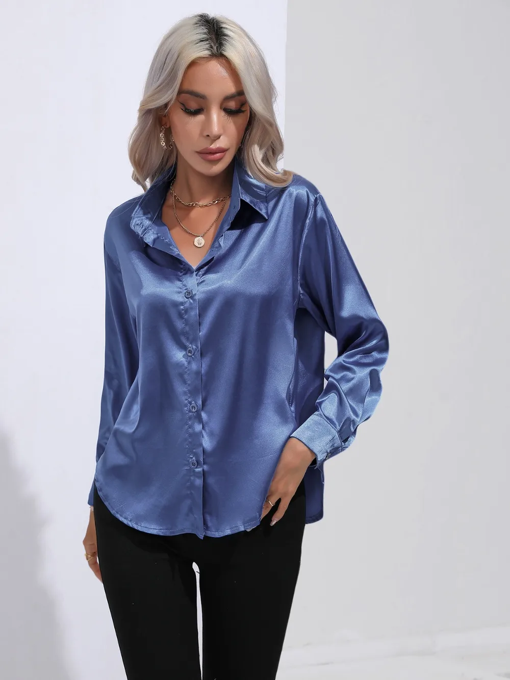 Collared Neck Buttoned Long Sleeve Shirt, image 30