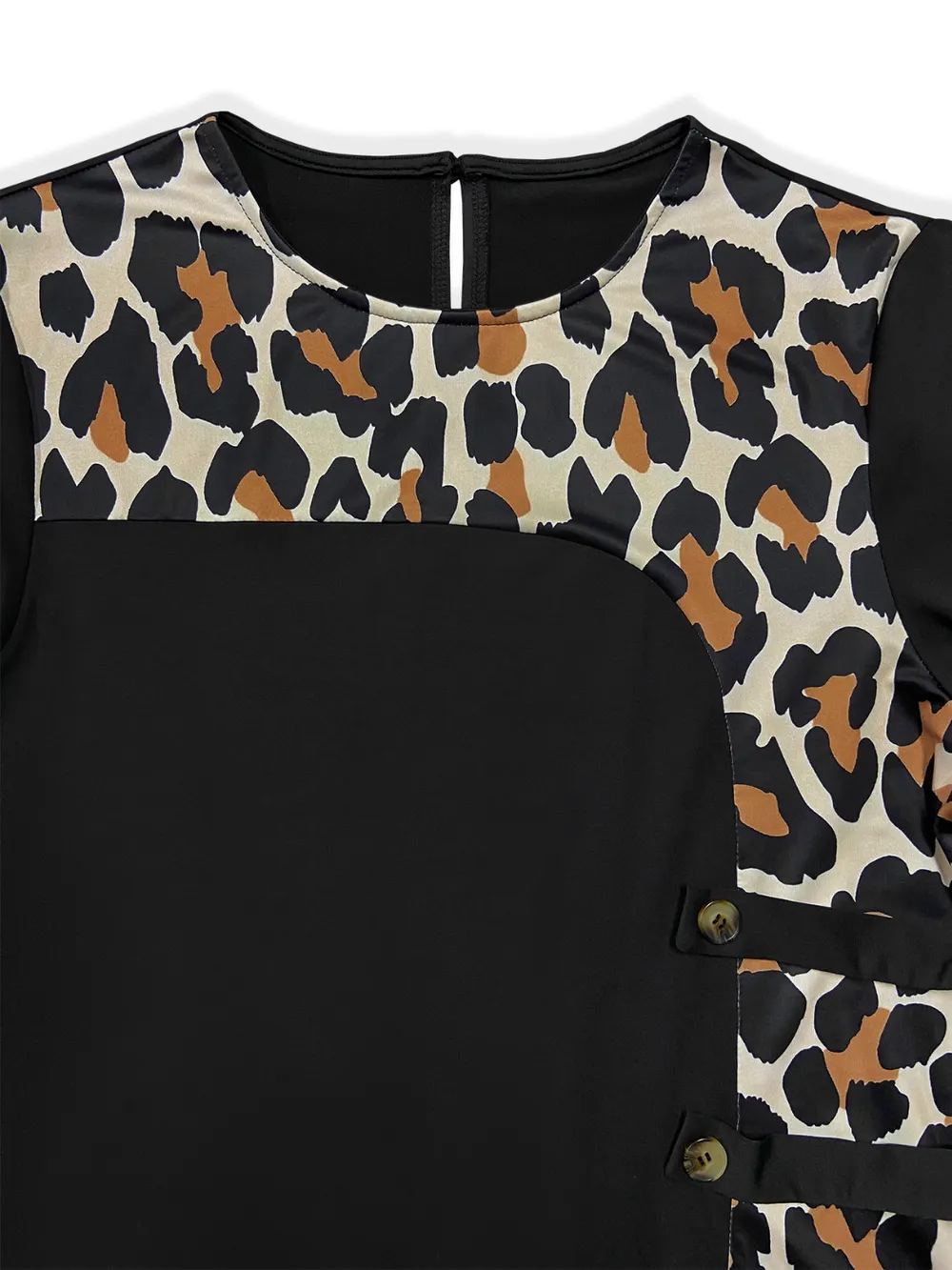Plus Size Leopard Round Neck Long Sleeve Dress, image 5