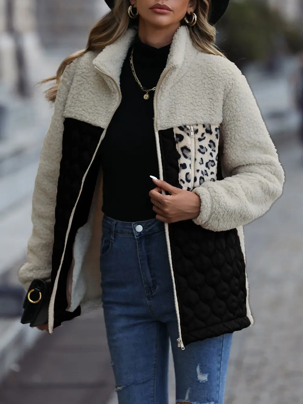 Leopard Color Block Zip-Up Jacket, image 11