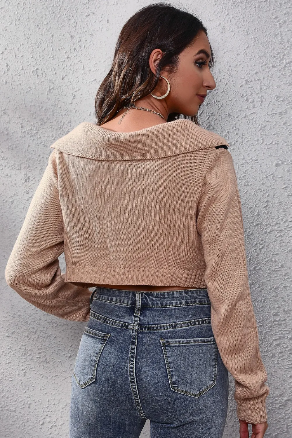 Geometric Long Sleeve Cropped Sweater, image 2