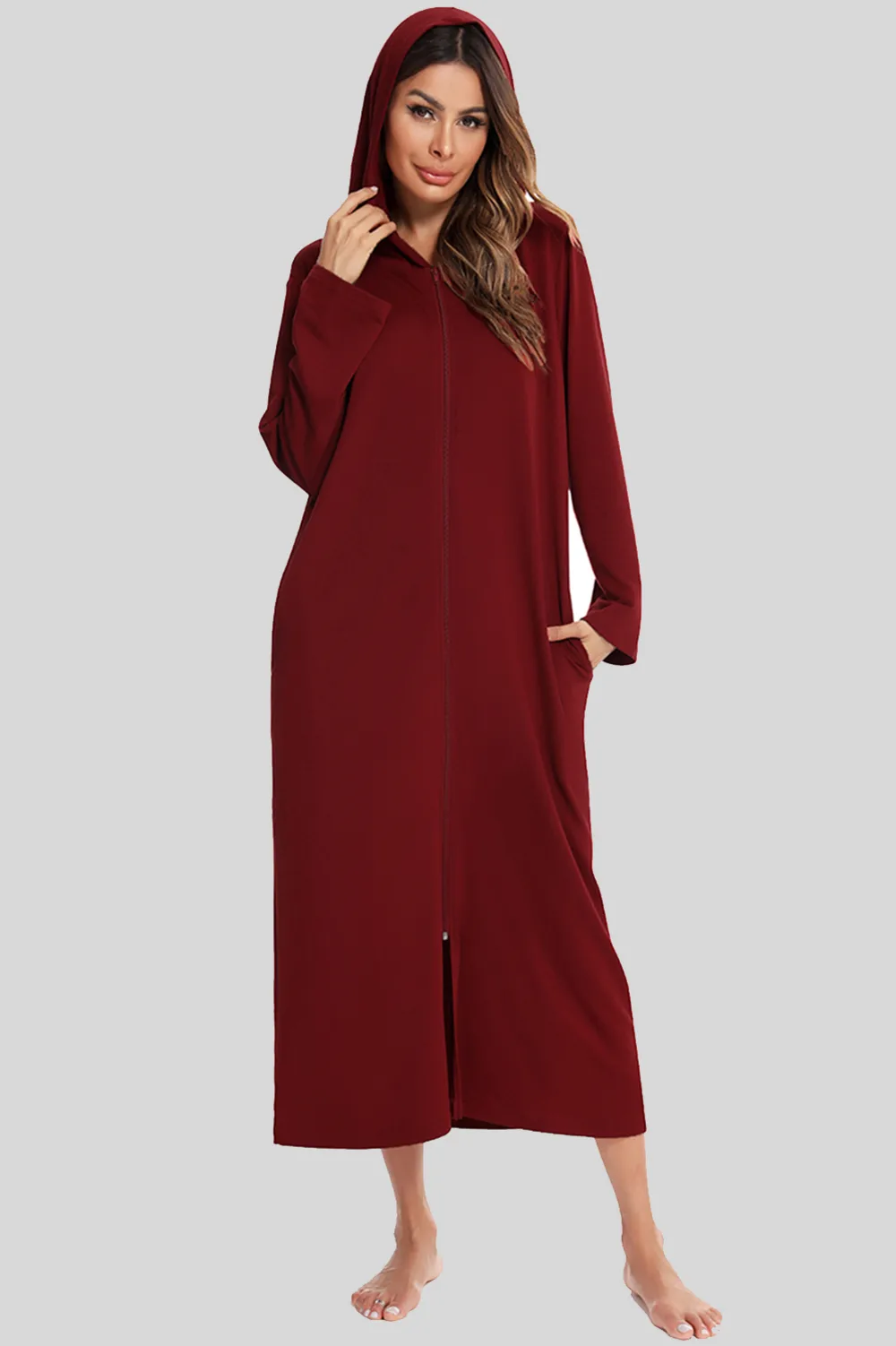 Zip Front Hooded Night Dress with Pockets, image 14