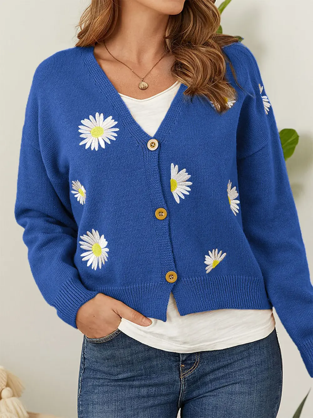 Flower Button Front Dropped Shoulder Cardigan, image 13