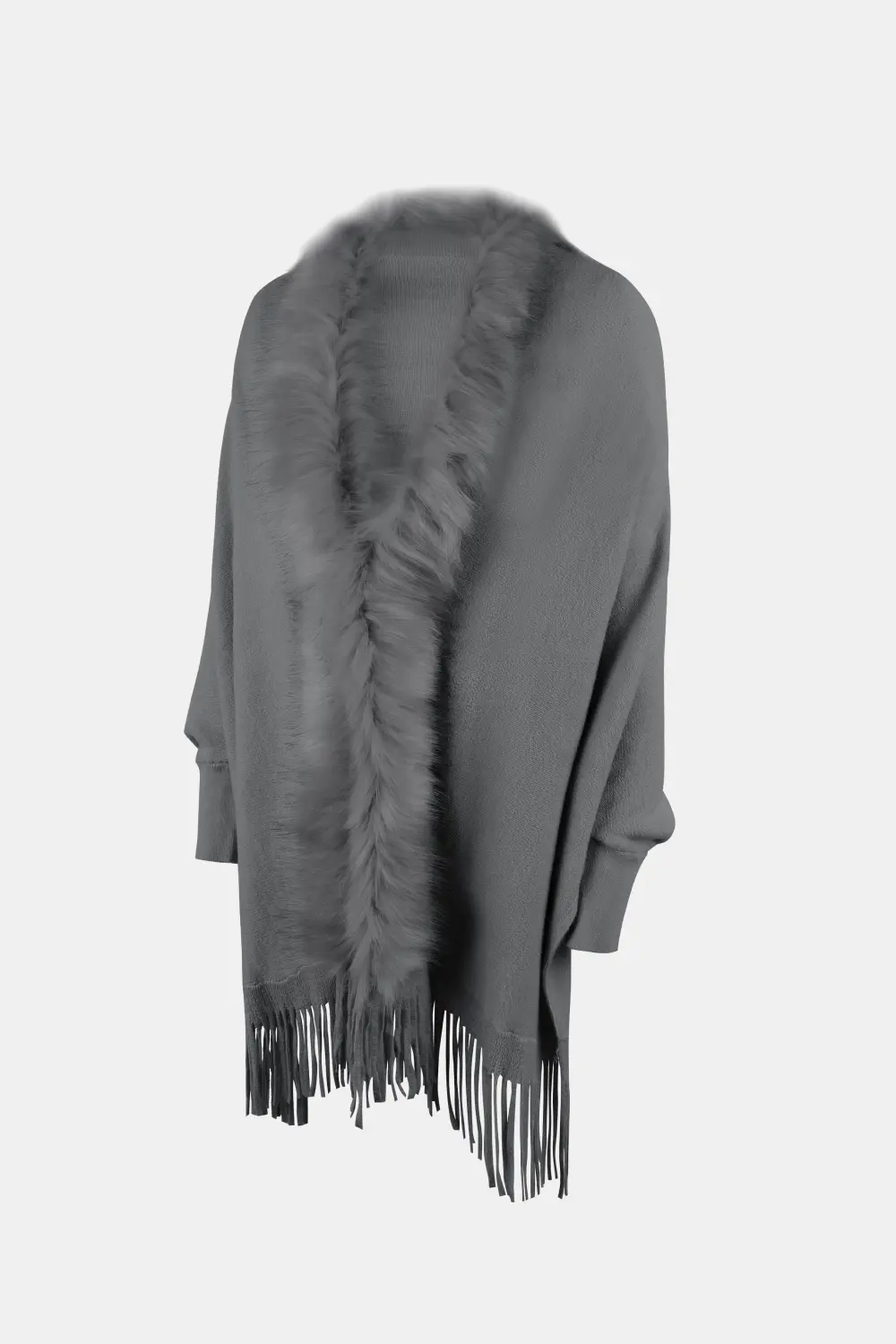 Fringe Open Front Long Sleeve Poncho, image 15
