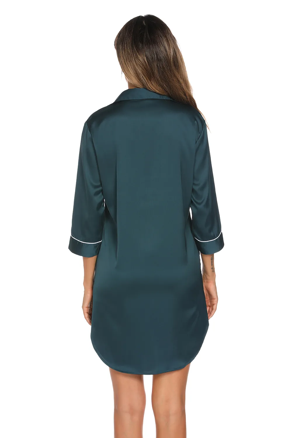 Button Up Collared Neck Night Dress with Pocket, image 10