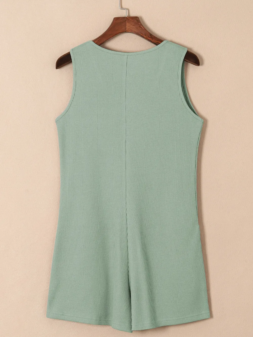Waffle-Knit Half Button Sleeveless Romper with Pockets, image 24