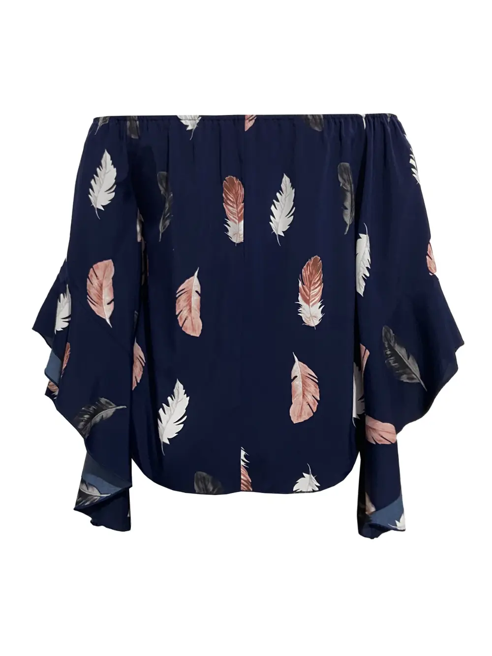 Feather Print Smocked Off-Shoulder Blouse, image 4