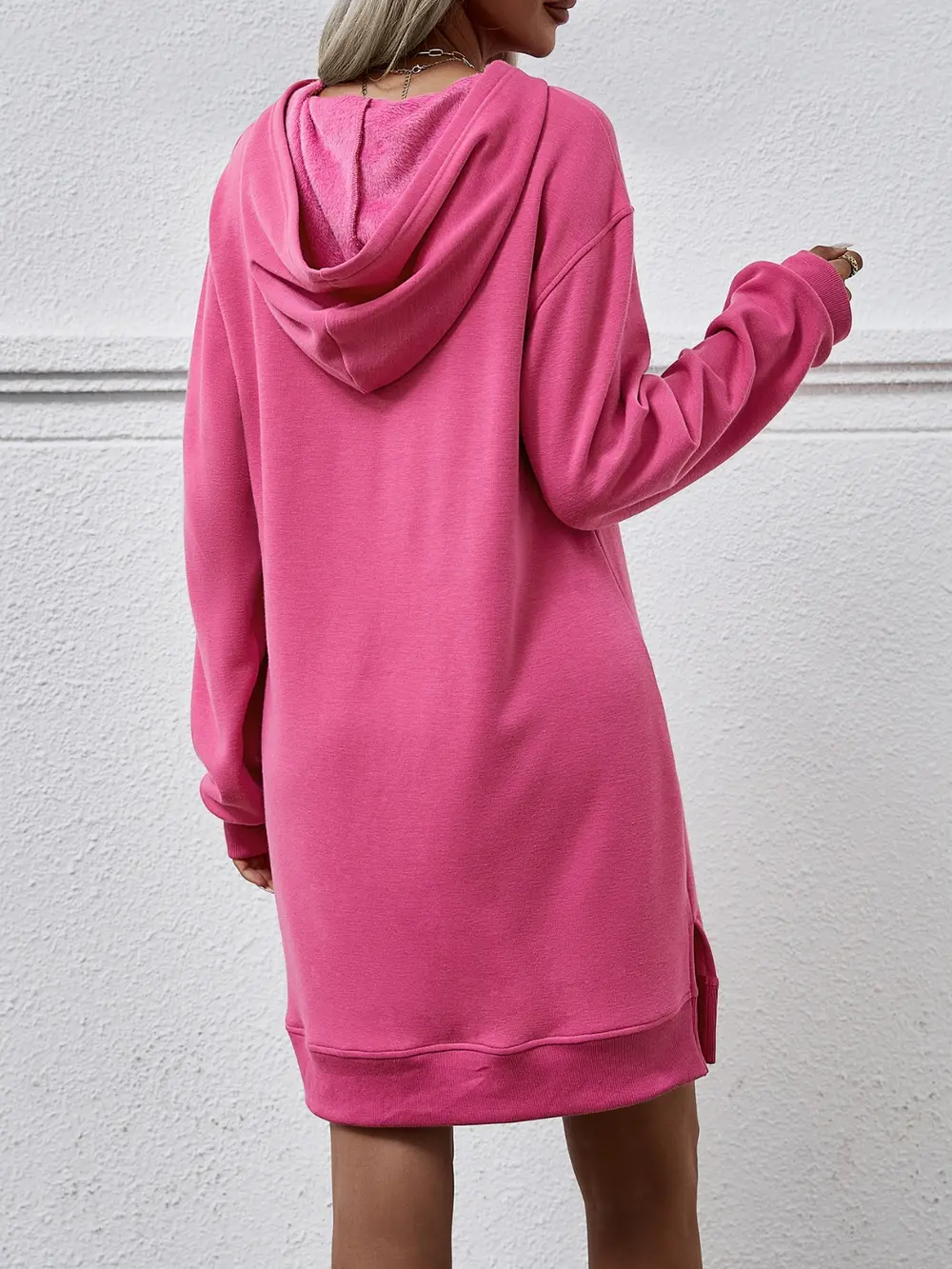 Slit Long Sleeve Hooded Dress with Pocket, image 24