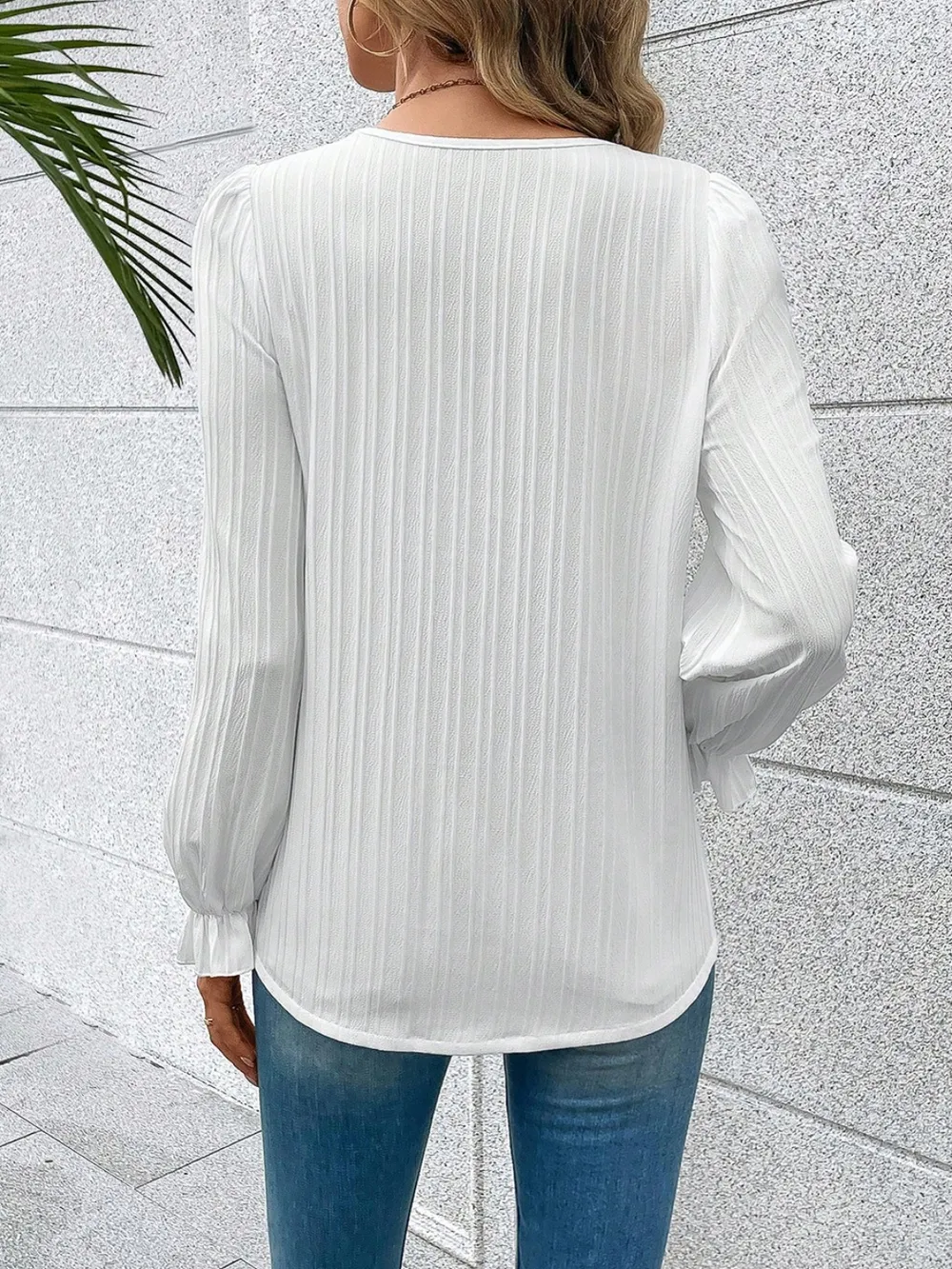 V-Neck Lace Detail Flounce Sleeve Blouse, image 15