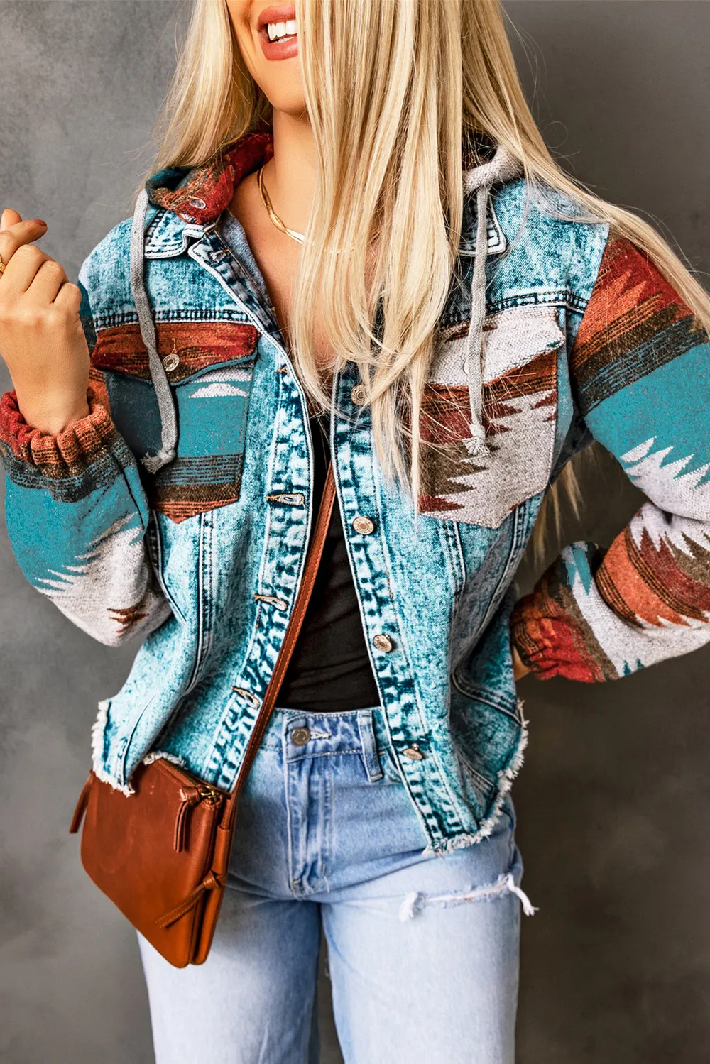 Drawstring Hooded Pocketed Denim Jacket, image 12