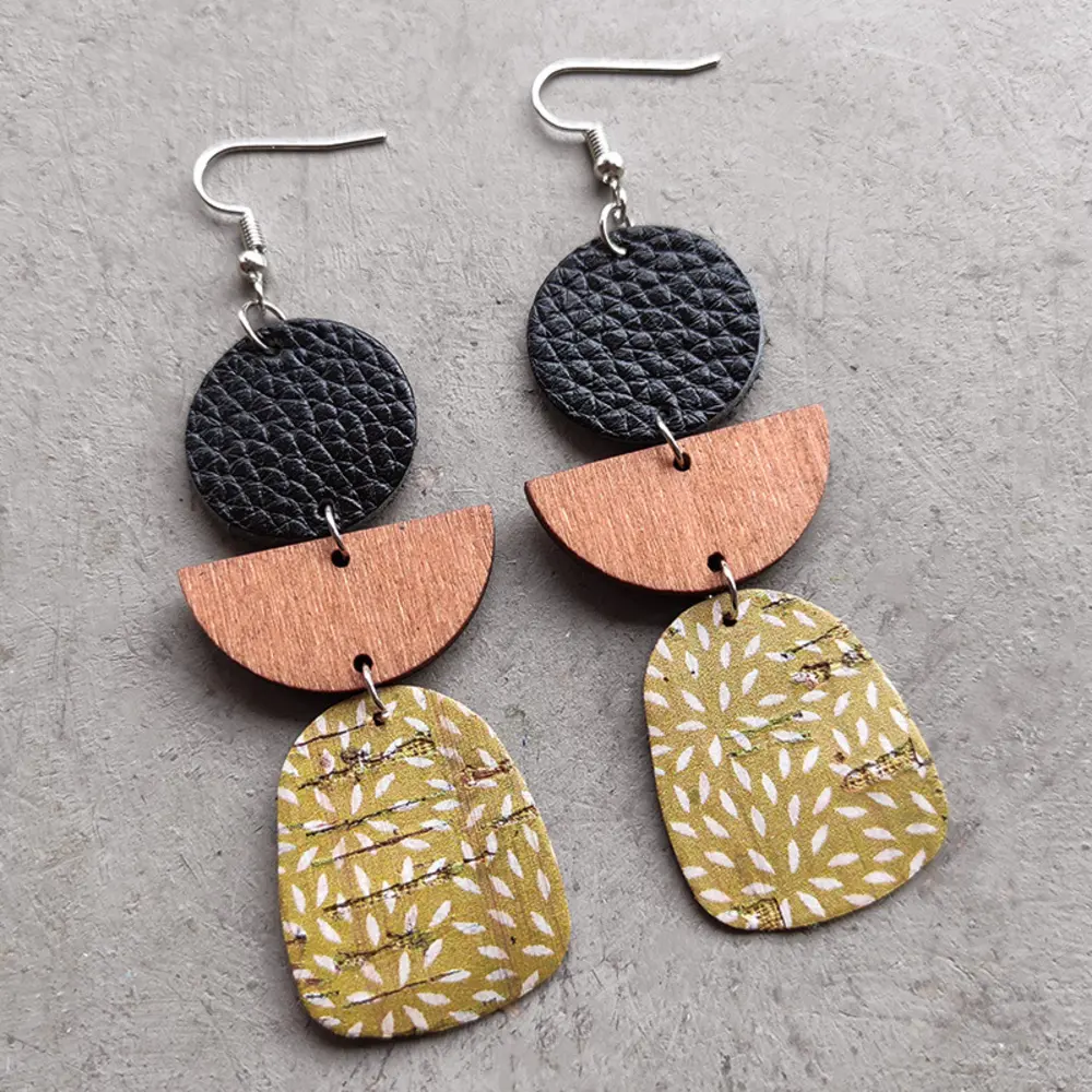 Leather & Wood Drop Earrings, image 7