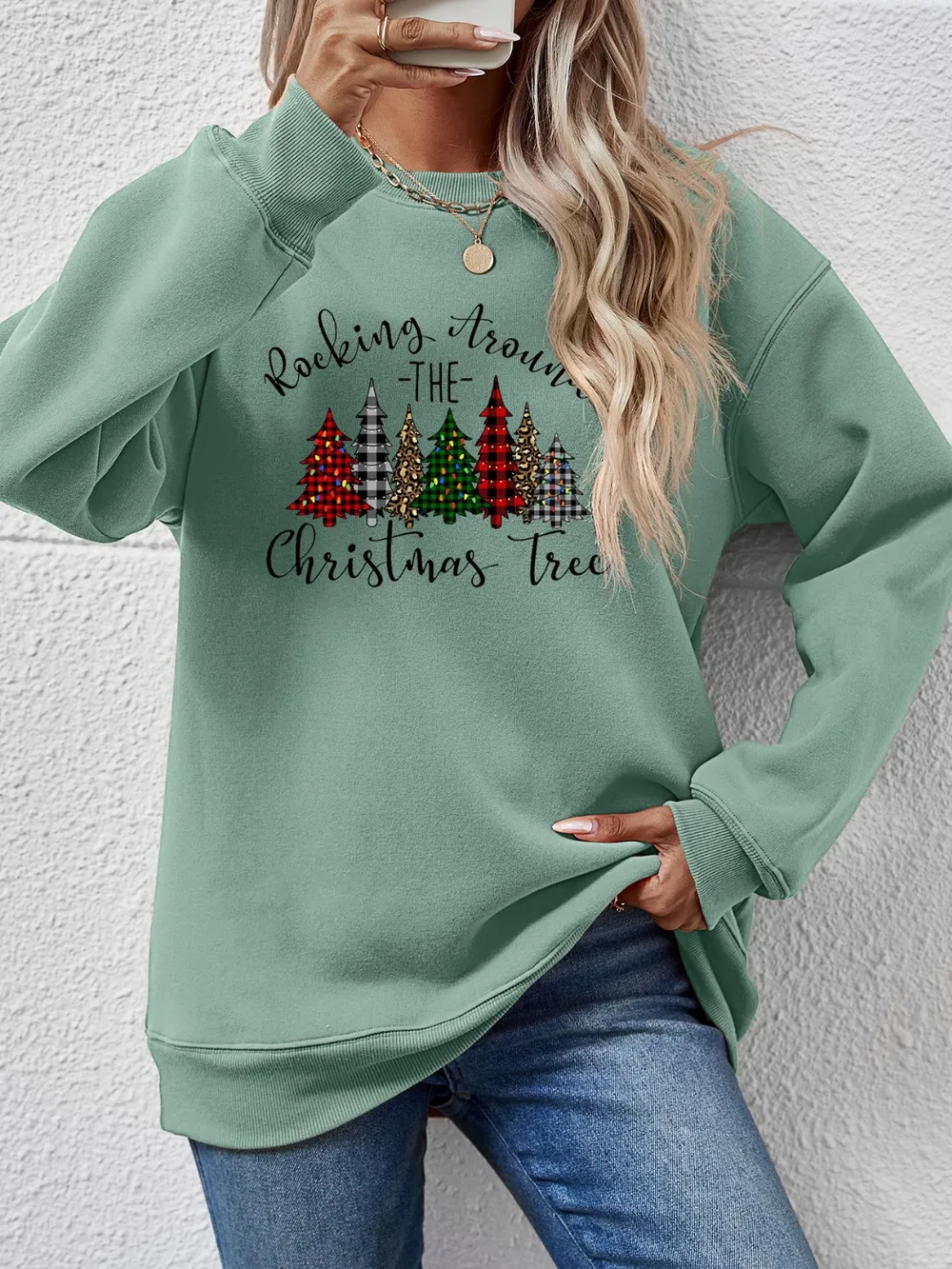 Christmas Tree Graphic Round Neck Sweatshirt, image 17