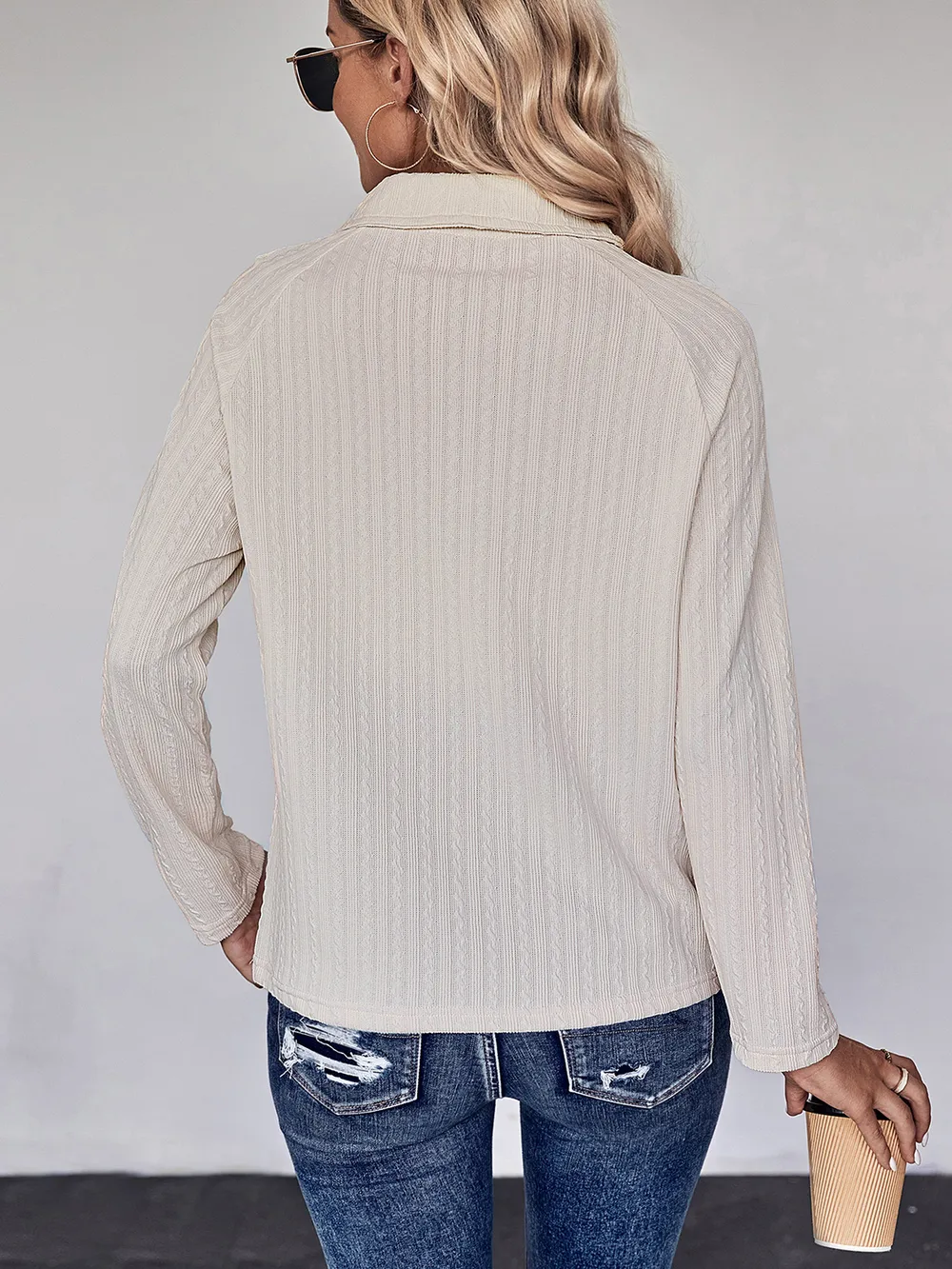 Collared Neck Buttoned Long Sleeve Top, image 2
