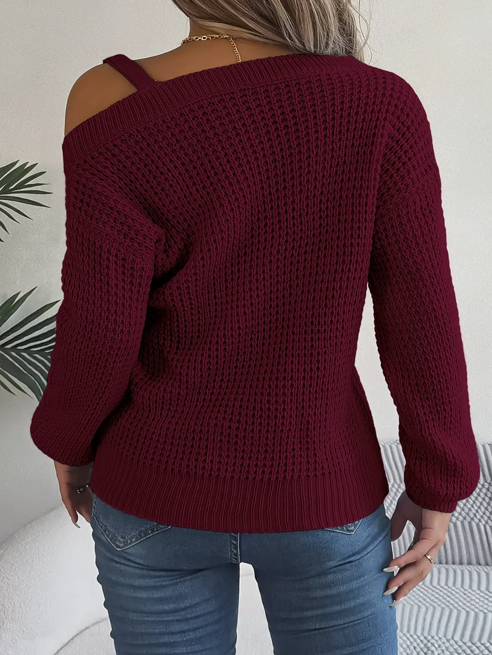 Asymmetrical Neck Long Sleeve Sweater, image 3