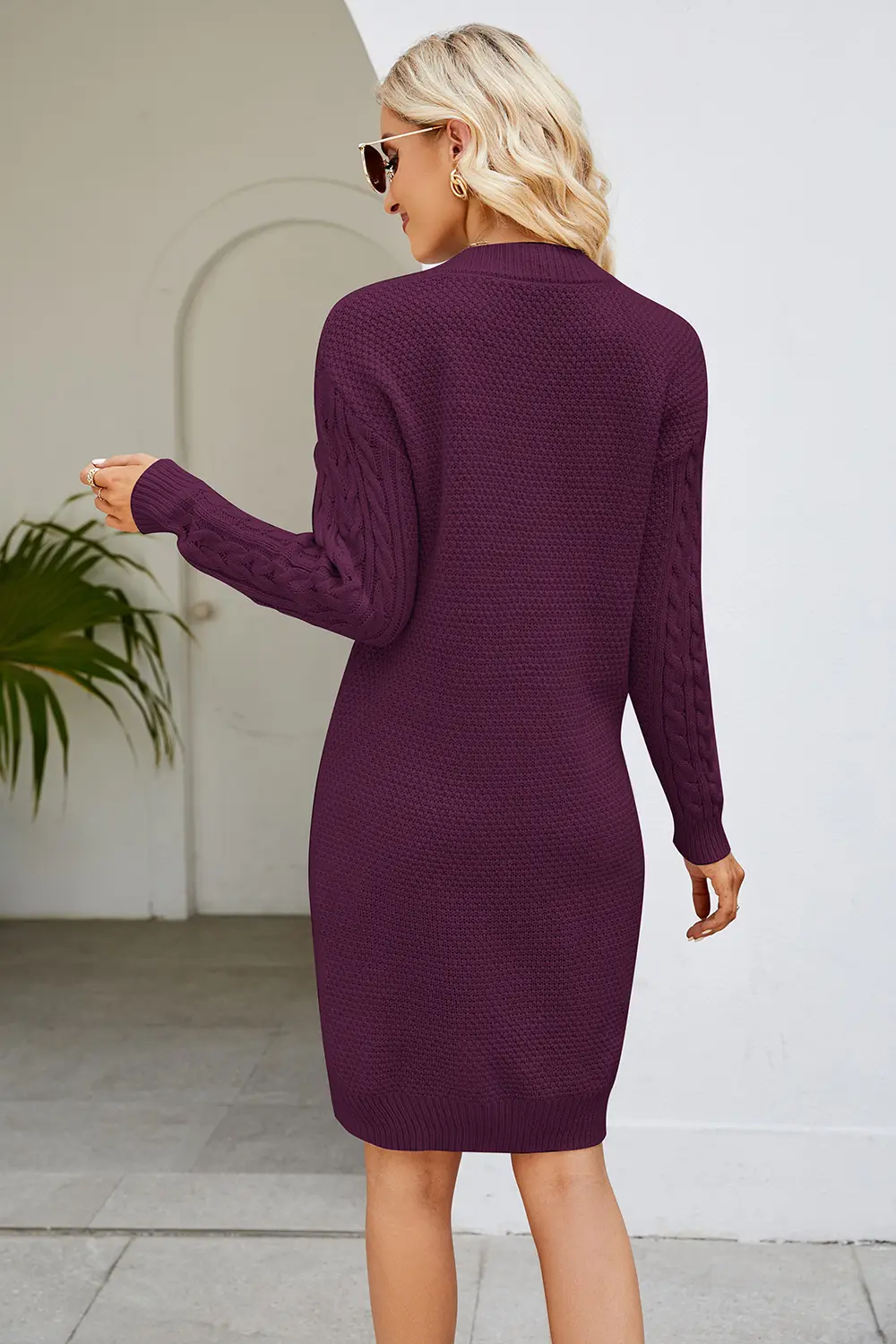 Cable-Knit Long Sleeve Sweater Dress, image 10