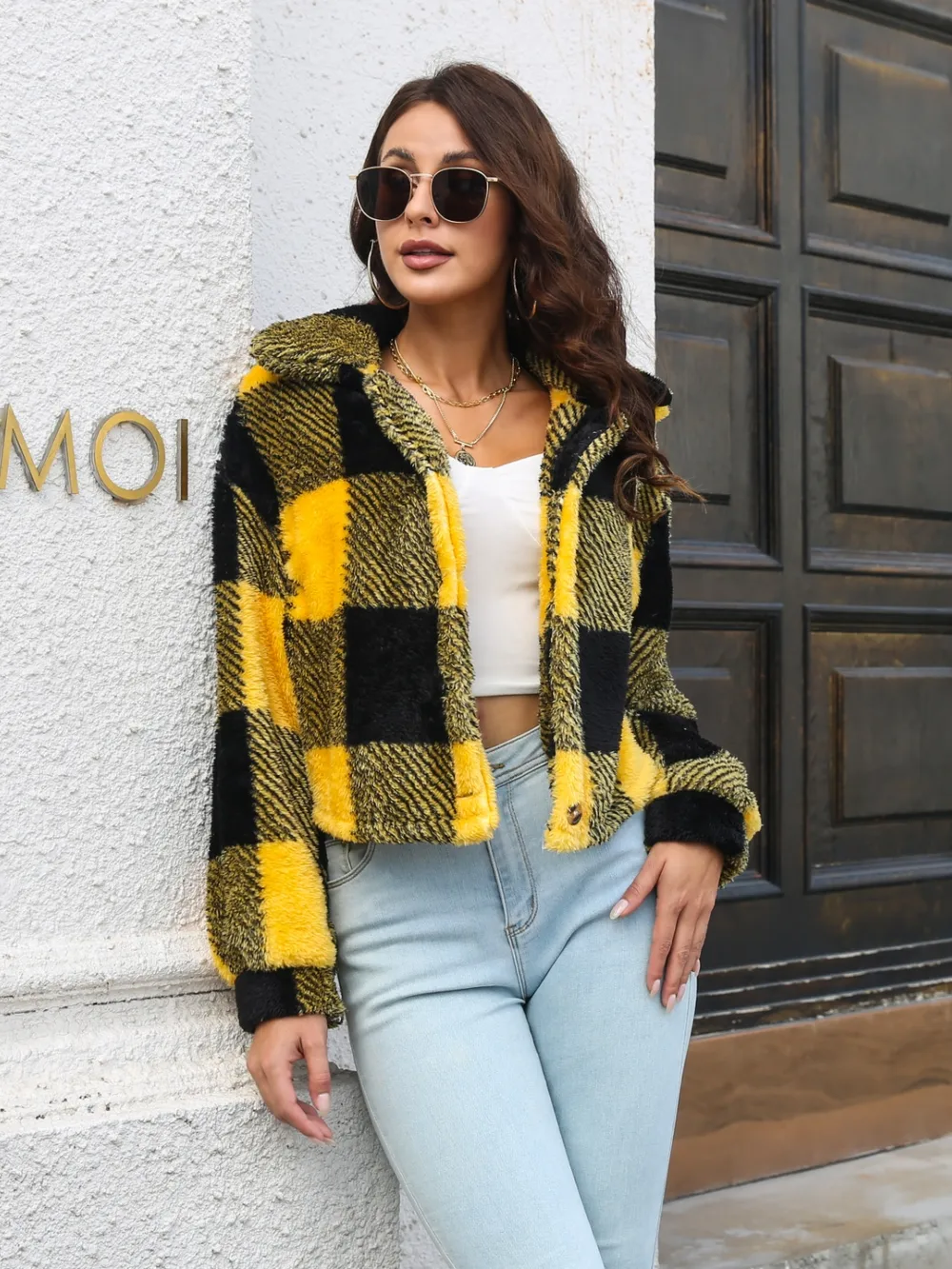 Plaid Dropped Shoulder Buttoned Jacket, image 4