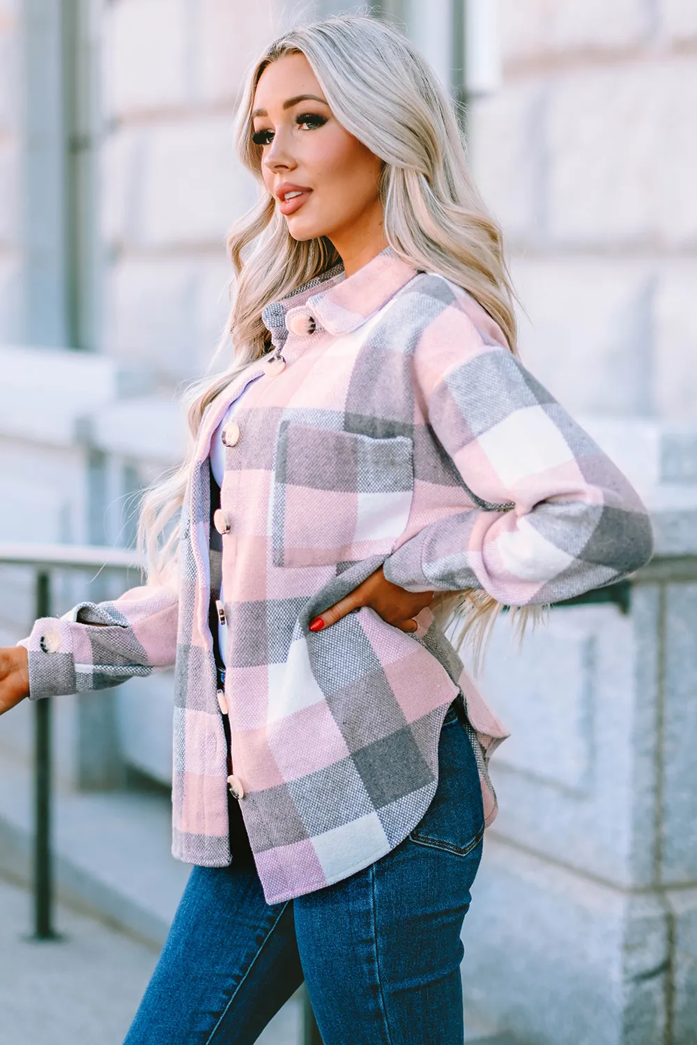 Plaid Button Up Dropped Shoulder Jacket, image 13