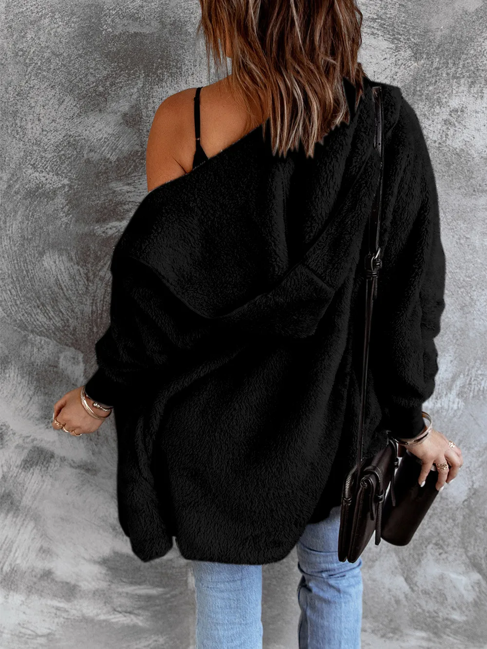 Open Front Hooded Faux Fur Outwear with Pockets, image 6