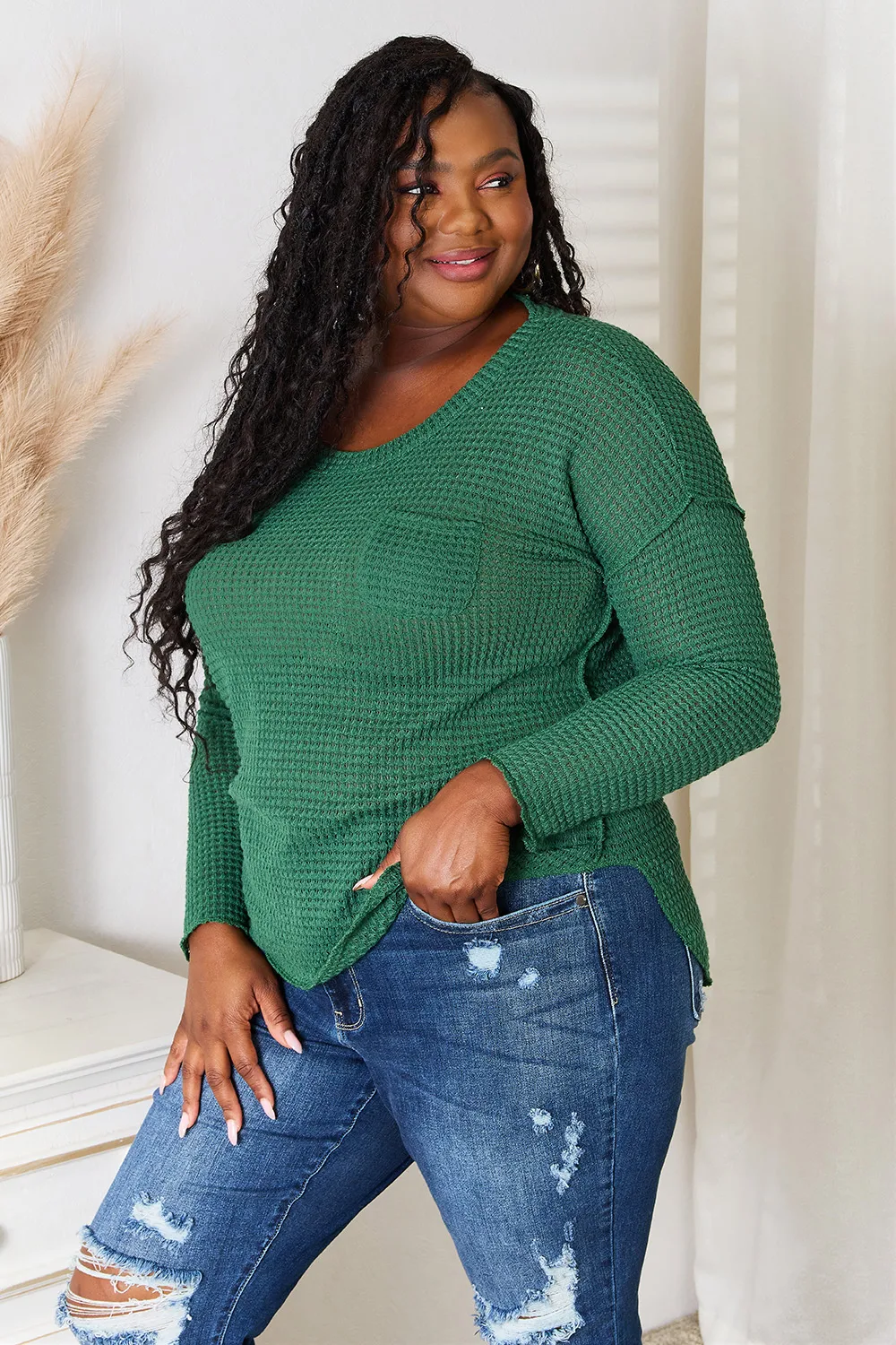 Full Size Scoop Neck Patch Pocket Top, image 7