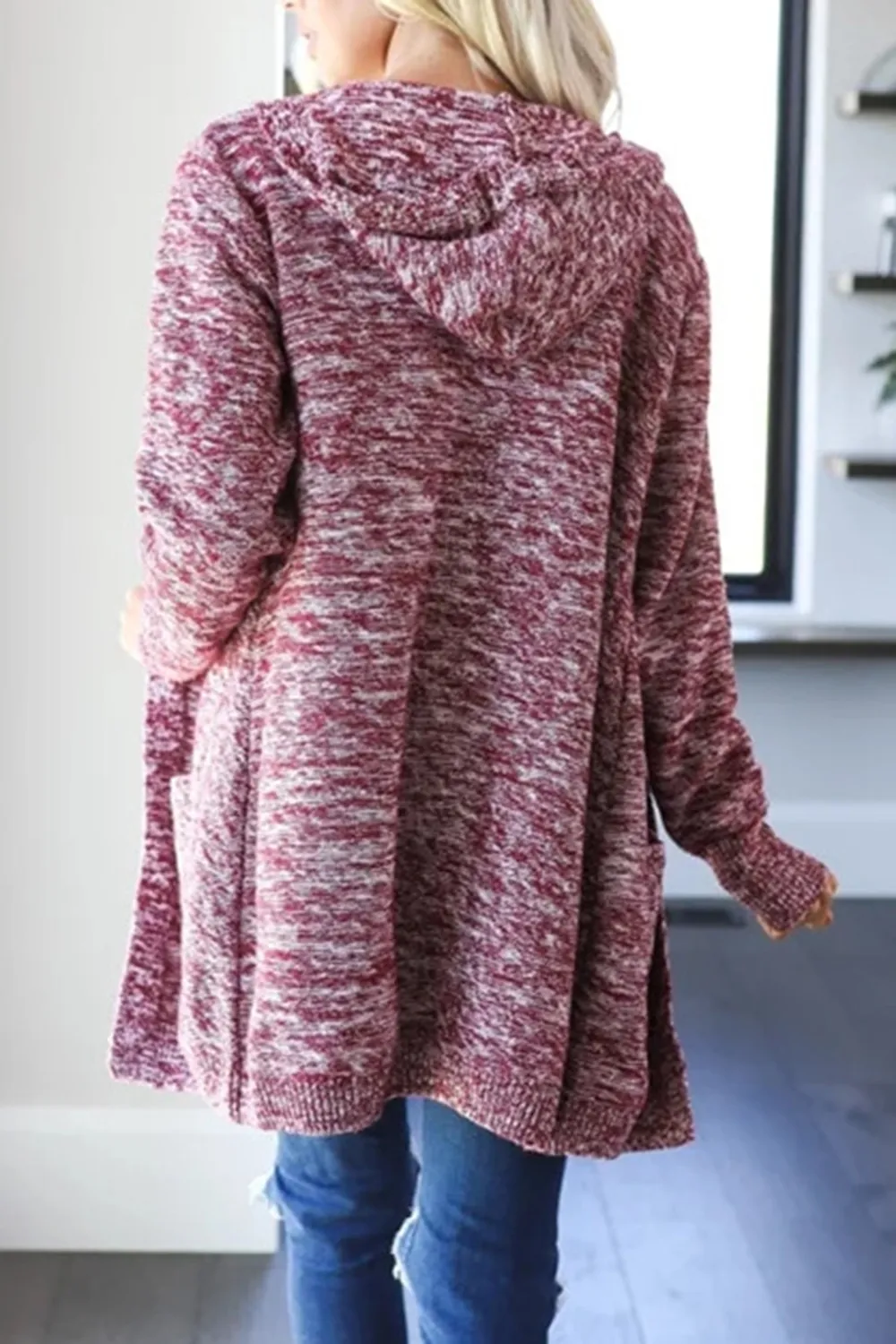 Heathered Open Front Cardigan with Pockets, image 5