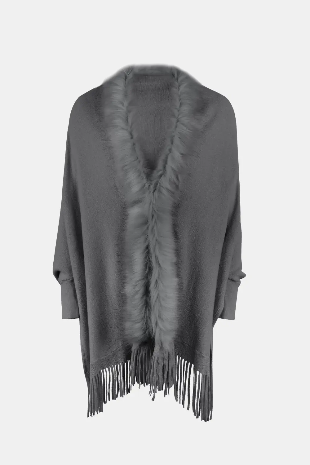 Fringe Open Front Long Sleeve Poncho, image 14