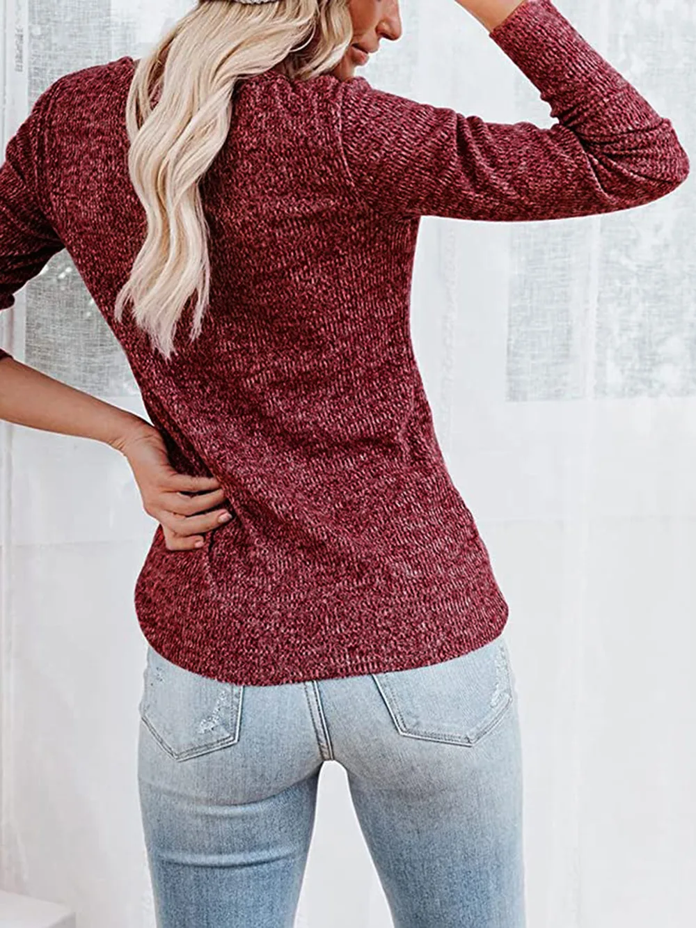 Round Neck Buttoned Long Sleeve T-Shirt, image 6
