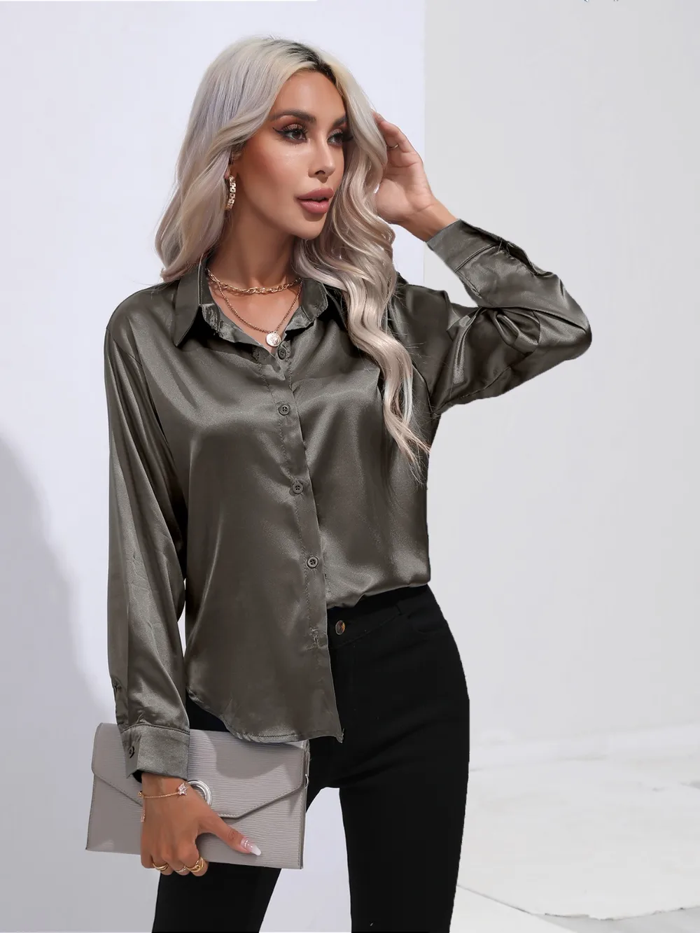Collared Neck Buttoned Long Sleeve Shirt, image 24
