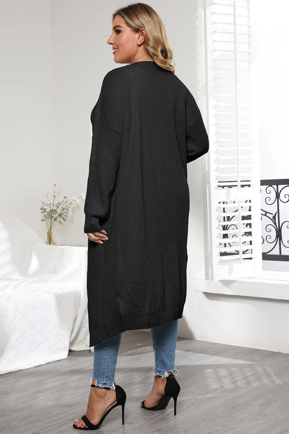 Plus Size Open Front Long Sleeve Cardigan, image 2