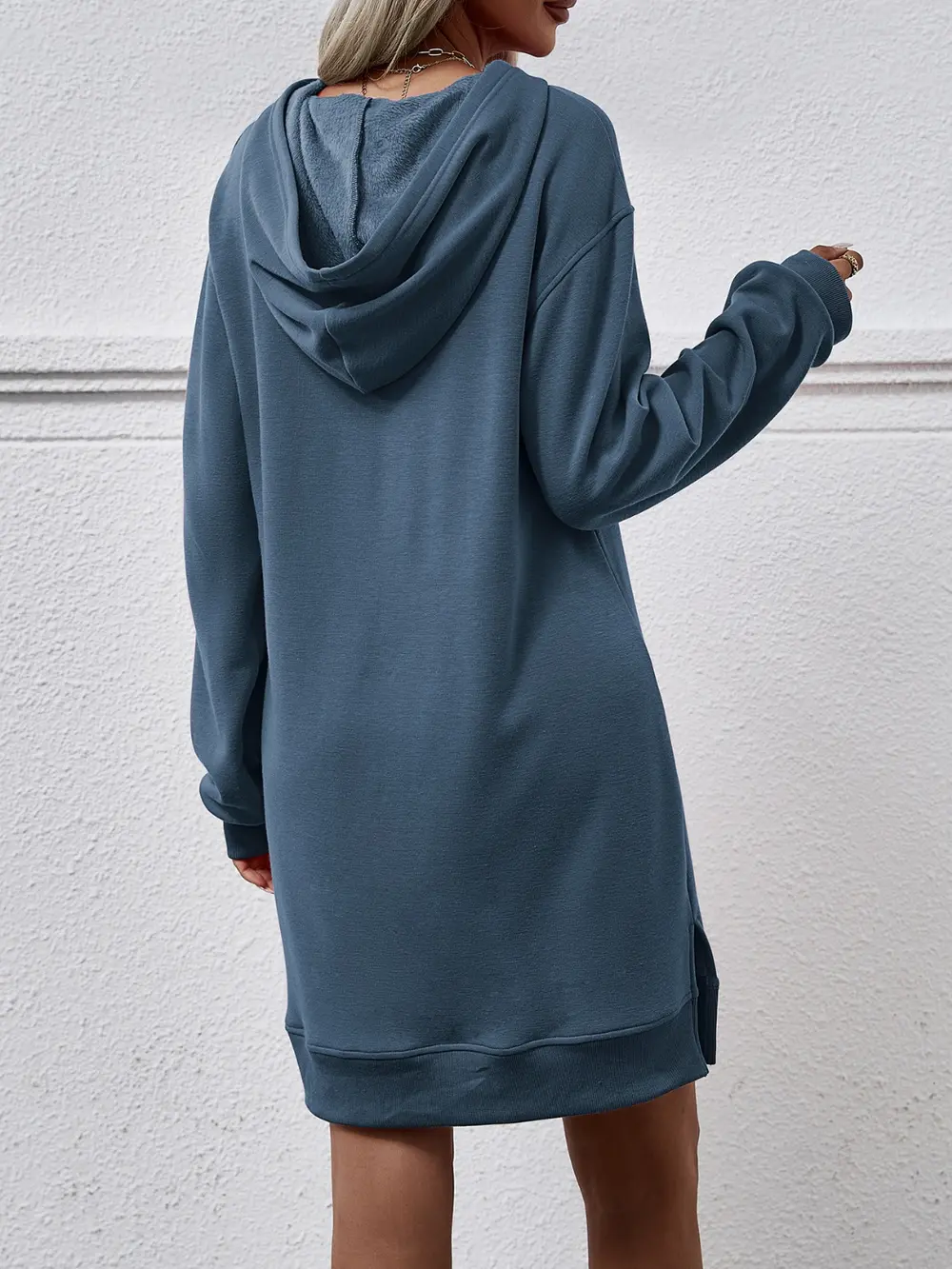 Slit Long Sleeve Hooded Dress with Pocket, image 18