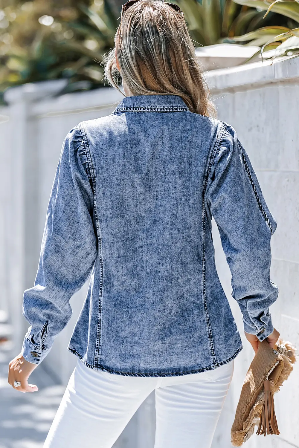 Button Up Collared Neck Denim Top, image 14