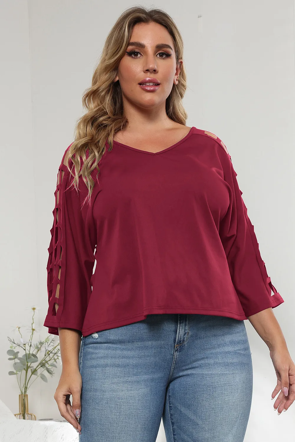3/4 Sleeve Cutout Detail Top, image 20