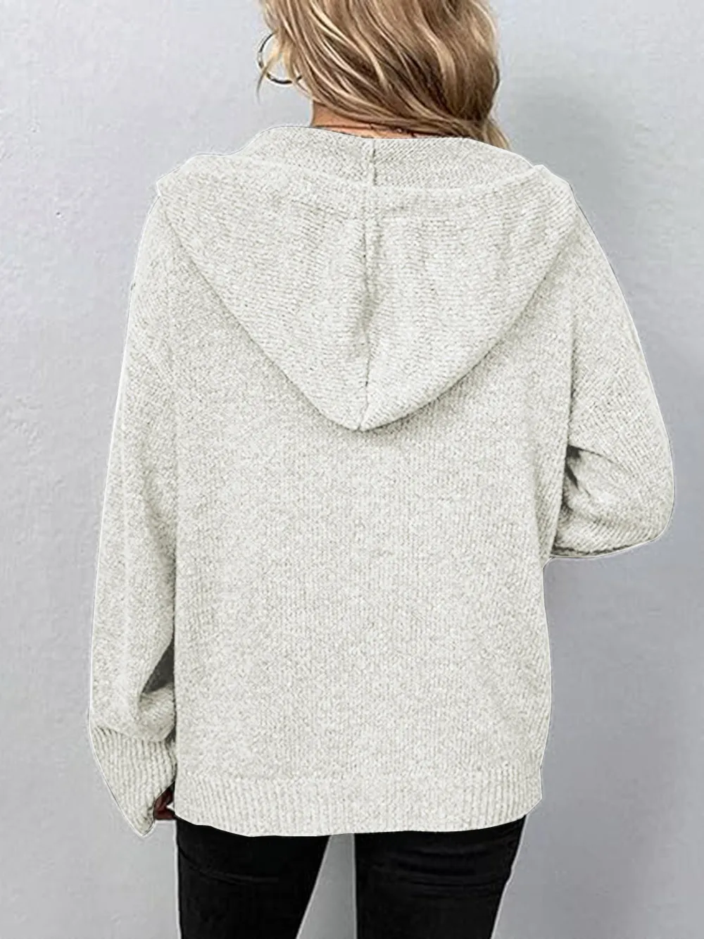 Button Up Drawstring Long Sleeve Hooded Cardigan, image 10