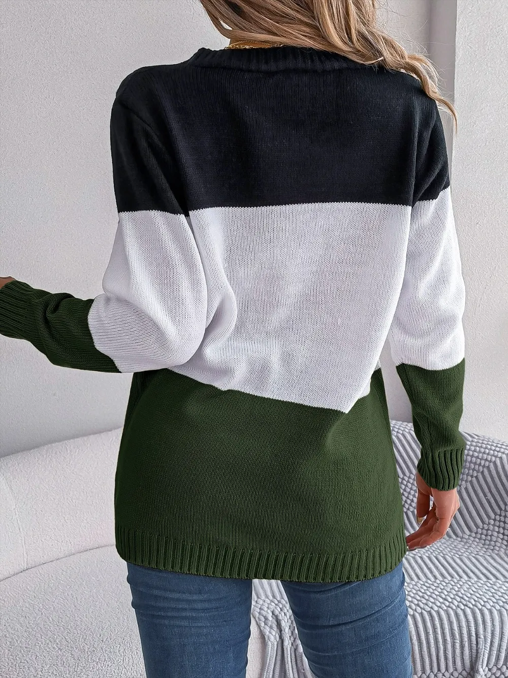 Cable-Knit Striped Button Up Cardigan, image 9