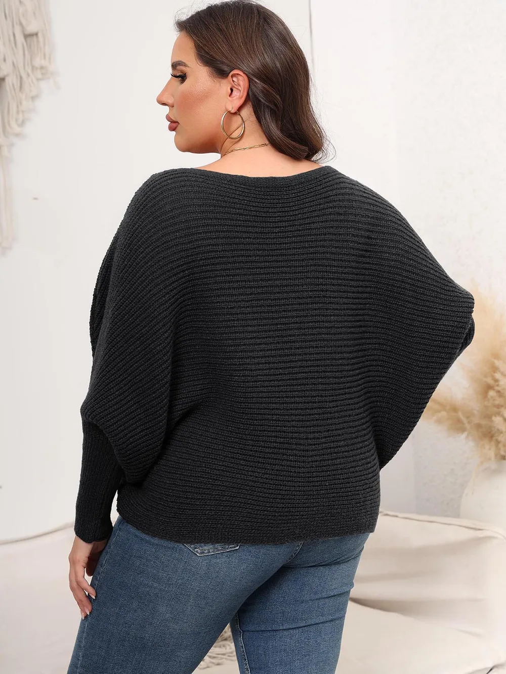 Full Size Boat Neck Batwing Sleeve Sweater, image 11