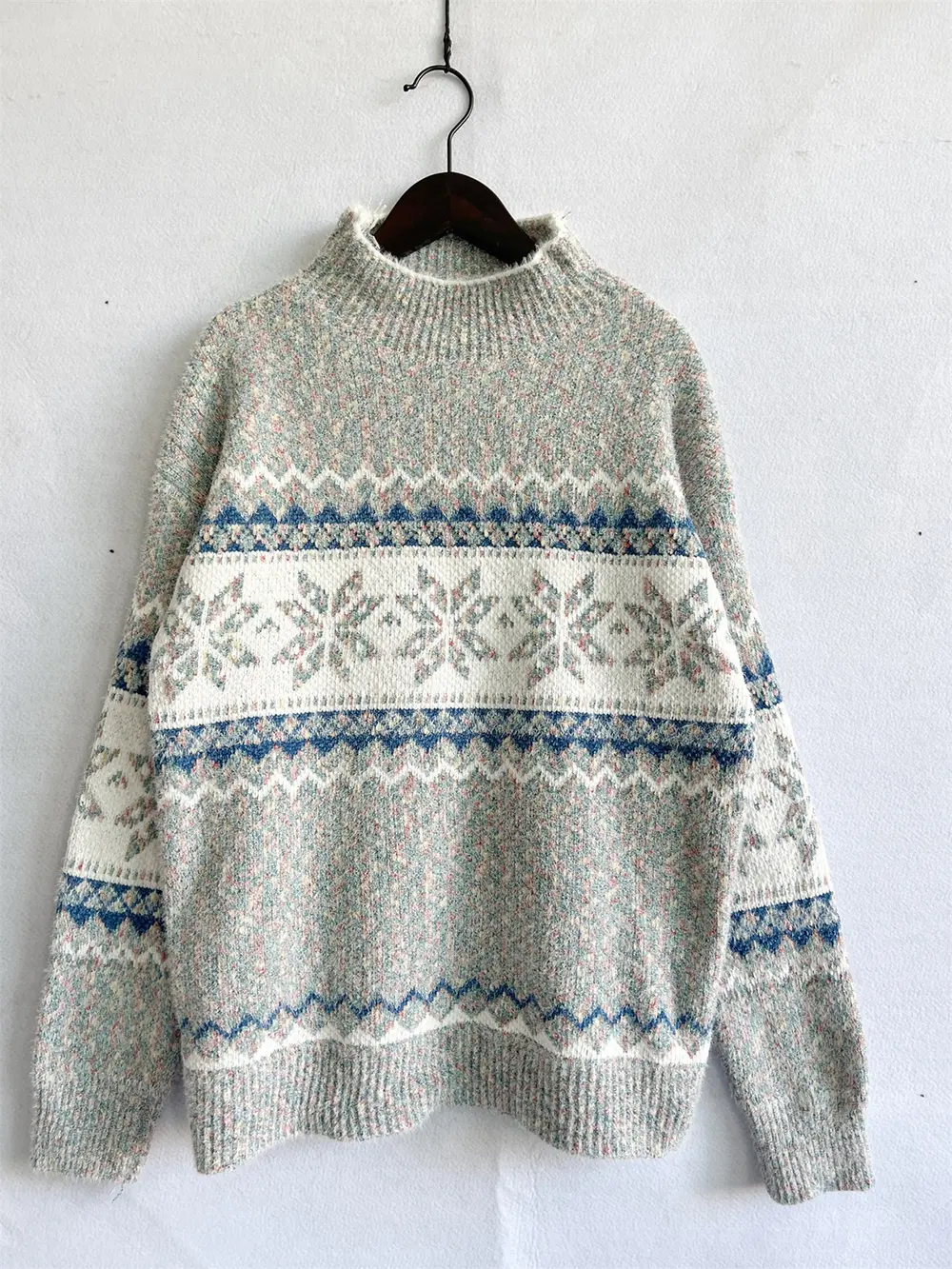 Geometric Mock Neck Dropped Shoulder Sweater, image 16