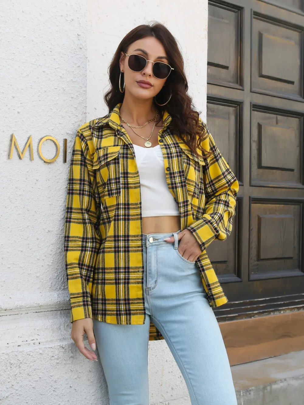 Plaid Collared Neck Buttoned Shirt with Pockets, image 9