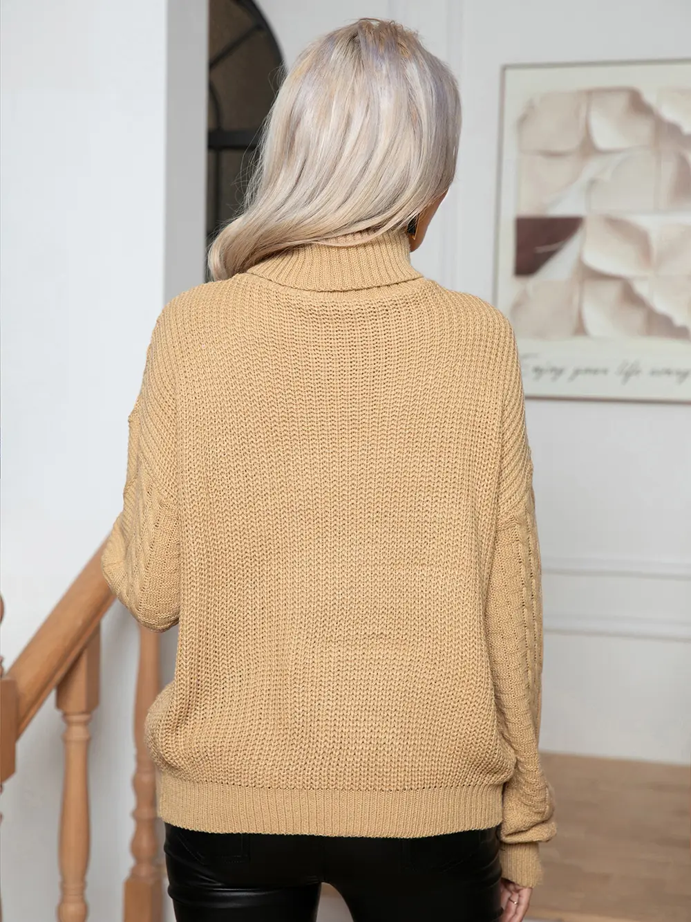 Turtleneck Cable-Knit Long Sleeve Sweater, image 8