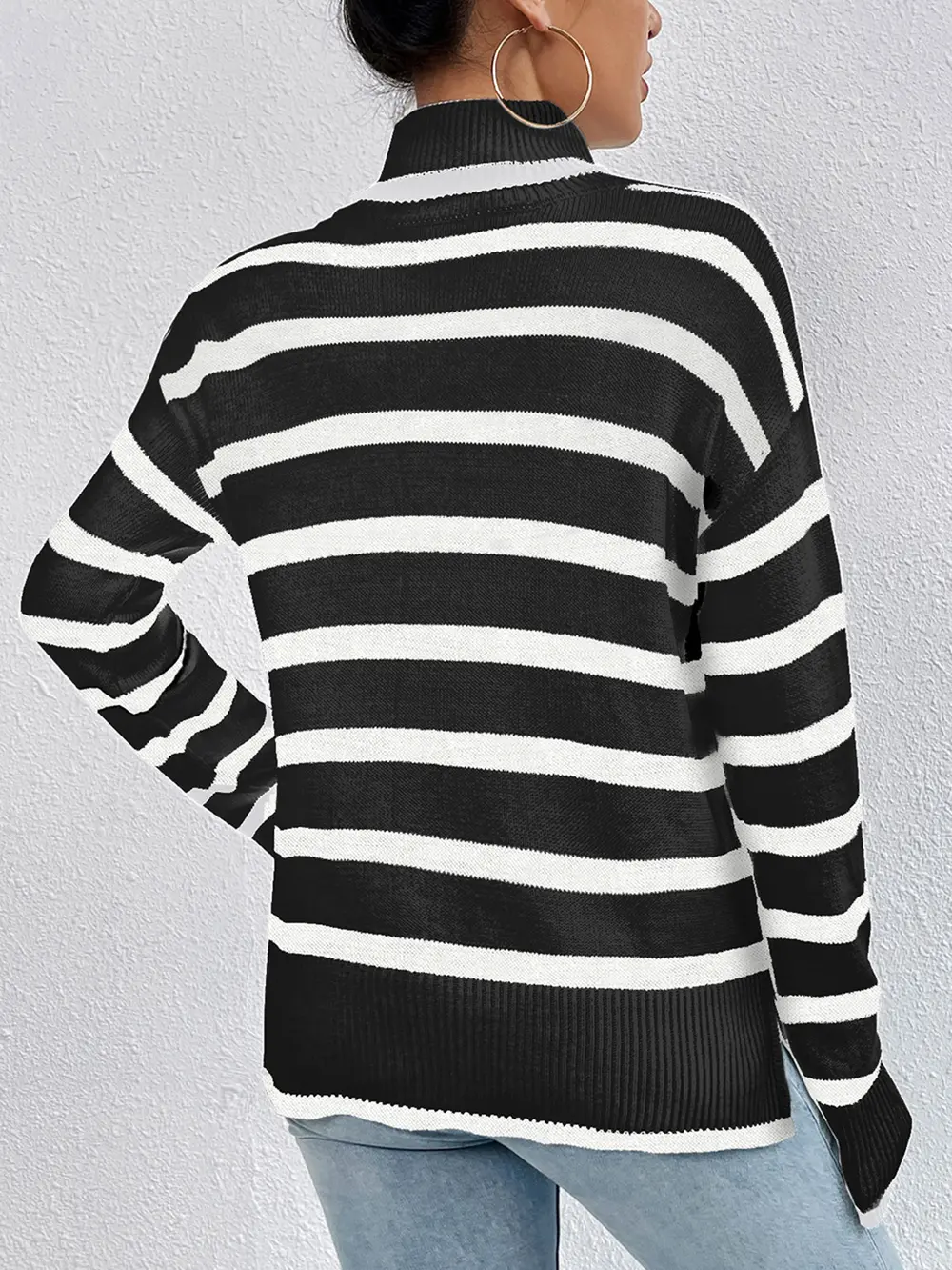 Striped Turtleneck Long Sleeve Sweater, image 2