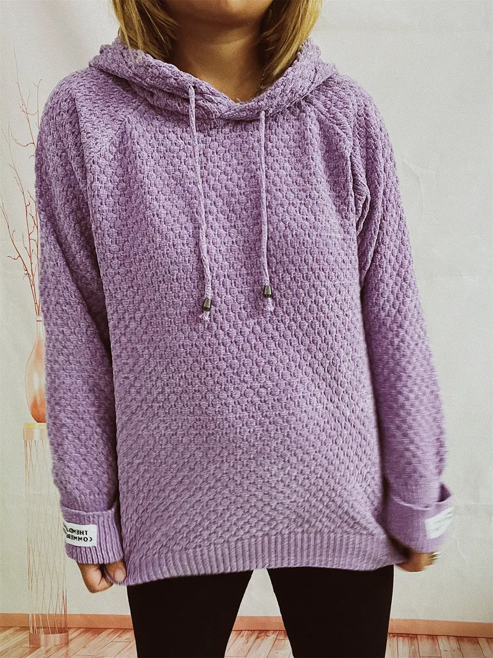 Drawstring Long Sleeve Hooded Sweater, image 18