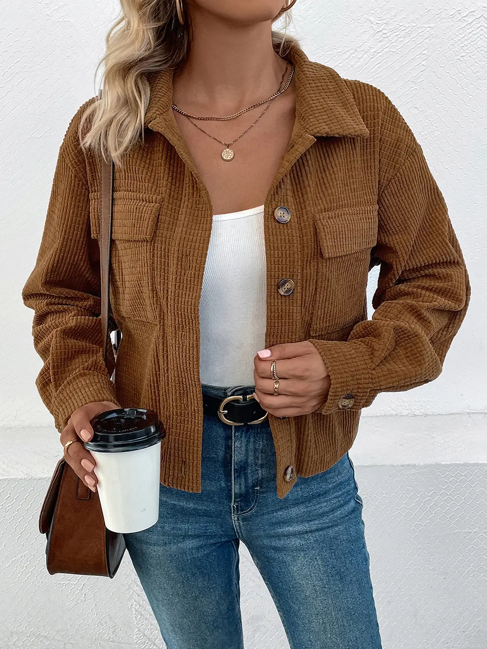 Collared Neck Button Front Jacket with Pockets, image 5