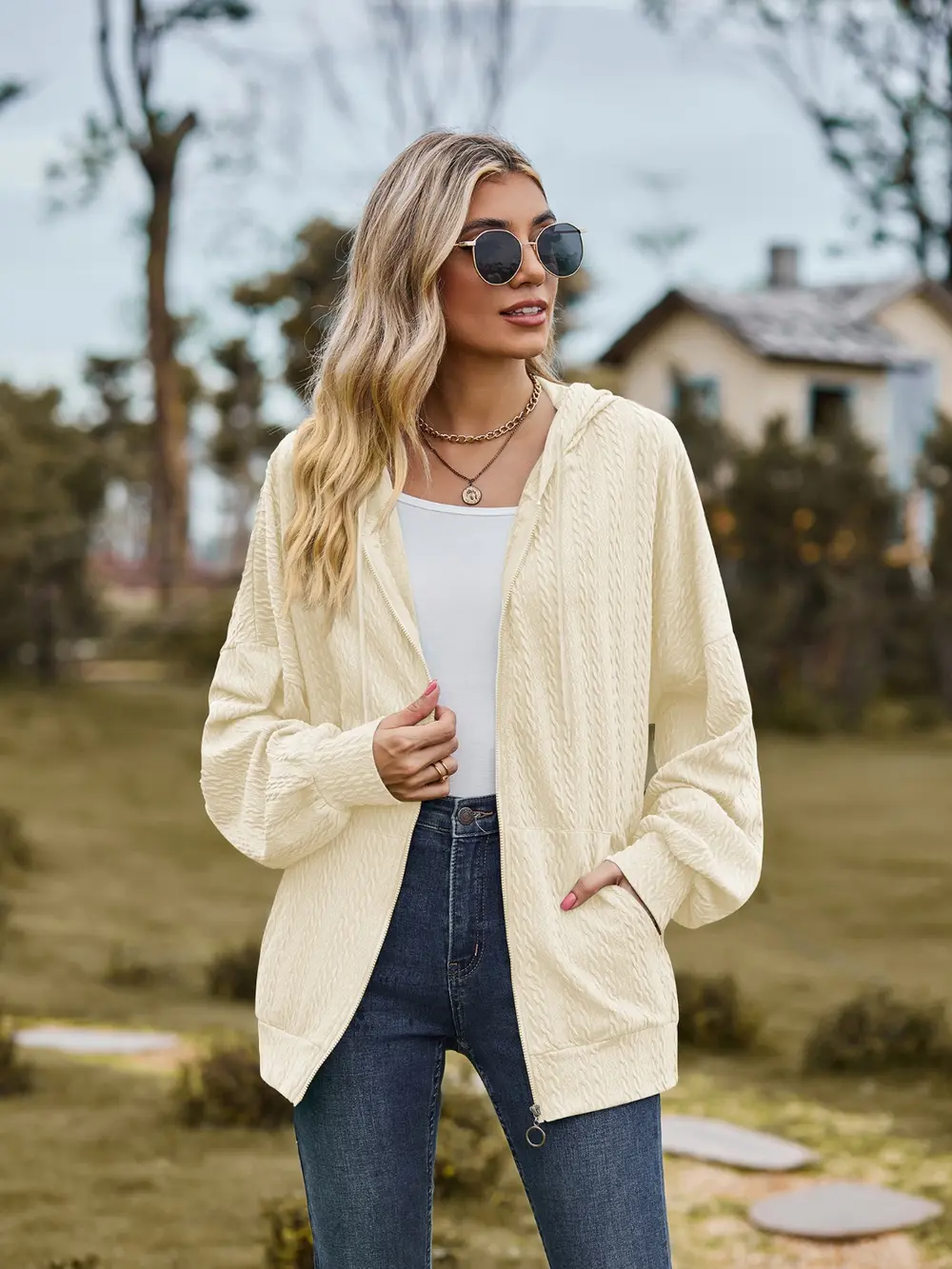Zip Up Drawstring Long Sleeve Hooded Jacket, image 27