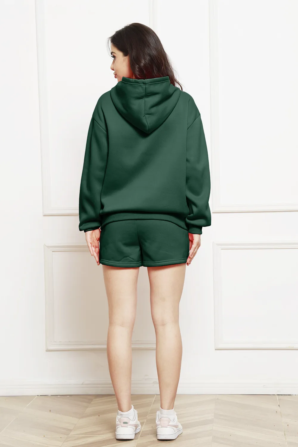Drop Shoulder Long Sleeve Hoodie and Shorts Set, image 15